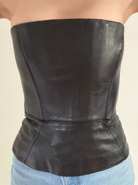 Dsquared2 Early 2000s Black Leather Corset Top IT 42 Y2K